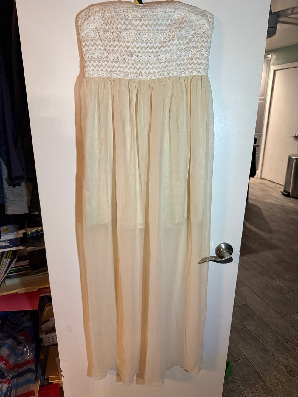 Minuet Petite Cream Strapless Chiffon Dress
